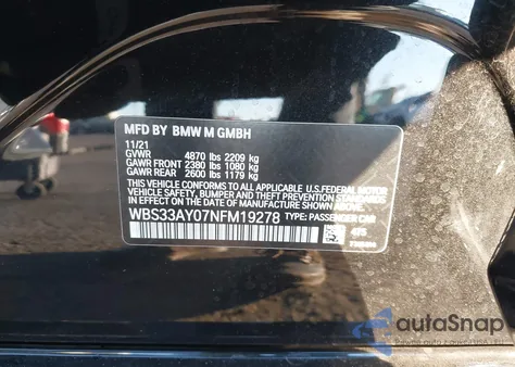 2022 BMW M3 Competition from USA, damaged, VIN WBS33AY07NFM19278